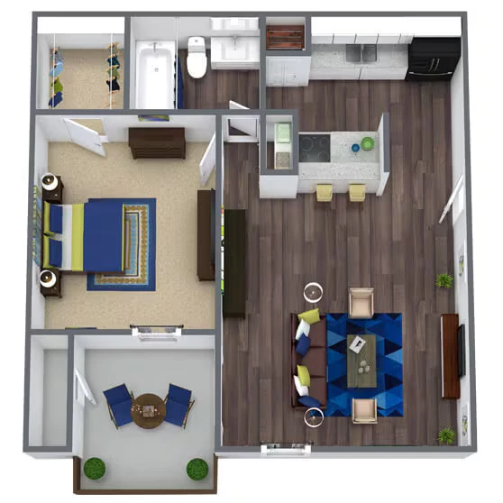 1 Bed - 1 Bath (Renovated) 0518 floor plan